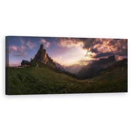 Tablou Canvas - Dolomiti, Panorama, Italia, Apus De Soare, intuneric, Vale, Marime: 30 x 90 cm - - Roveli