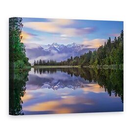 Tablou Canvas - Lacul Matheson, Dimineata, Rasarit De Soare, Noua Zeelanda, Varfuri Inzapezite - - Roveli
