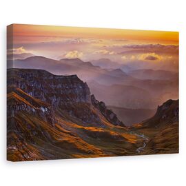 Tablou canvas - Punct de observatie, Peisaj, Munte, Rasarit De Soare, Auriu - - Roveli