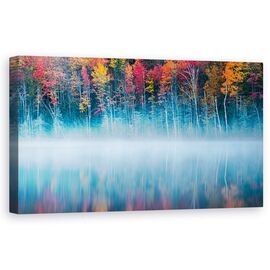 Tablou Canvas - Reflexie De Dimineata, Peisaj, Toamna, Atmosfera, Ceata, Marime: 50 x 100 cm - - Roveli