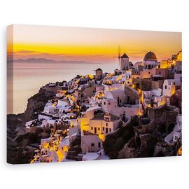 Tablou canvas - Calispera Santorini, Peisaj, Grecia, Amurg, Munte, Marime: 80 x 120 cm - - Roveli