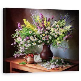 Tablou Canvas - Natura Moarta Cu Flori Salbatice Si Fructe De Padure, Vara, Marime: 60 x 75 cm - - Roveli