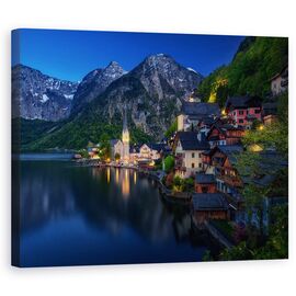 Tablou Canvas - Vedere Turistica, Peisaj, Hallstatt, Lac, Oras, Austria, Turism, Marime: 60 x 75 cm - - Roveli