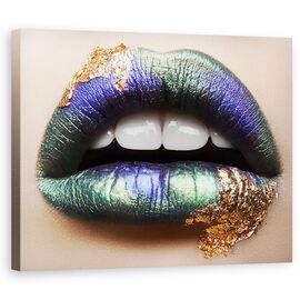 Tablou Canvas - Frumusete Macro, Gura, Buze, Portret, Aur, Metal, Marime: 60 x 75 cm - - Roveli
