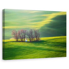 Tablou canvas - Rasarit in Toscana, Peisaj, Spiritual, Capela, Verde, Marime: 80 x 120 cm - - Roveli