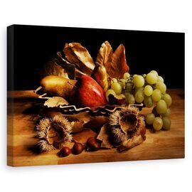 Tablou canvas - Natura moarta, Struguri, Mere, Frunze - - Roveli