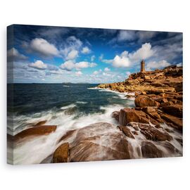 Tablou canvas - Farul din Ploumanac'h, Peisaj, Bretagne, Franta, Coasta, Marime: 80 x 120 cm - - Roveli