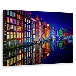 Tablou canvas - Amsterdam, Reflectii, Colorat, Rau, Marime: 80 x 120 cm - - Roveli