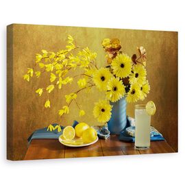 Tablou canvas - Mijlocul verii, Natura moarta, Lamai, Limonada, Galben - - Roveli