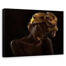 Tablou canvas - Portret, Auriu, Femeie, Cercei - - Roveli