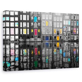 Tablou canvas - Amsterdam 39, Flori, Rau, Reflectie, Apa, Marime: 80 x 120 cm - - Roveli