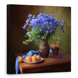 Tablou Canvas - Natura Moarta Cu Un Buchet De Flori De Porumb Si Caise - - Roveli