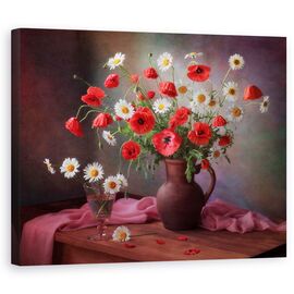 Tablou Canvas - Natura Moarta Cu Un Buchet De Maci Si Musetel - - Roveli