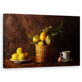 Tablou Canvas - Natura Moarta Cu Lamai, Portocale Si Un Trandafir - - Roveli