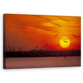 Tablou Canvas - Apus De Soare Portul New York, Marime: 50 x 80 cm - - Roveli