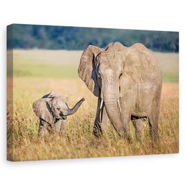 Tablou Canvas - Mama Elefant Cu Puiul, Marime: 60 x 90 cm - - Roveli