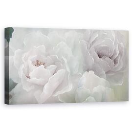 Tablou Canvas - Flori, Bujor, Alb-Roz, Pictura, Marime: 50 x 100 cm - - Roveli