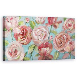 Tablou Canvas - Flori, Rosu, Roz, Pictura, Marime: 50 x 100 cm - - Roveli