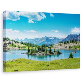 Tablou Canvas - Natura, Peisaj, Munti, Lac, Cerul Albastru, Marime: 80 x 120 cm - - Roveli