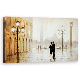 Tablou Canvas - Oras, Cladiri, Seara, Cuplu In Dragoste, Pictura, Marime: 50 x 100 cm - - Roveli