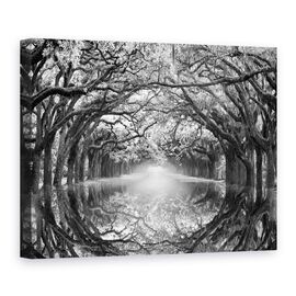 Tablou canvas - Natura, Peisaj, Padure, Alb-Negru, Lac, Reflectie, Pictura, Marime: 75 x 100 cm - - Roveli