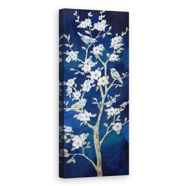 Tablou canvas - Natura, Copac, Flori, Pasari, Indigo, Pictura Ii - - Roveli