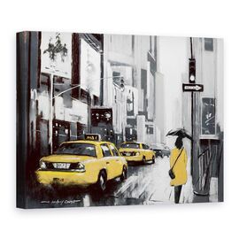 Tablou canvas - Oras, Cladiri, New York, Oameni, Taxi, Ploaie, Pictura, Marime: 75 x 100 cm - - Roveli