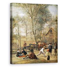 Tablou Canvas - Jan Havicksz. Steen - Jucatori Skittle in afara unui han - - Roveli