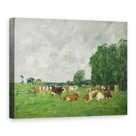 Tablou Canvas - Eugene Louis Boudin - Pasune in Fervaques sau, Vaci intr-o pasune - - Roveli