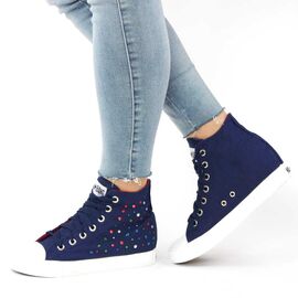 Roveli - Sneakers dama din denim cu toc ascuns si pietre colorate 600-BLUE, Culoare (12): Albastru, Multicolor, Marime (12): 39*-