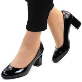 ​Pantofi de dama lacuiti, cu varf rotunjit si toc mediu XQ98923-BLACK, Culoare (12): Negru, Marime (12): 35 - - Roveli