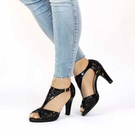 Sandale de dama cu toc inalt negre  6206-9A-BLACK, Marime (12): 36 - - Roveli
