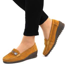 Mocasini de dama din piele naturala cu accesoriu metalizat, 6102-TAUPE, Culoare (12): Mustar, Marime (12): 39 - - Roveli