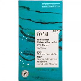 Ciocolata amaruie cu 75% cacao si flori de sare 80g Vivani - - Roveli