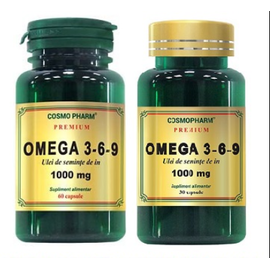 Omega 3-6-9 1000 mg Ulei de Seminte de In Pachet 60 capsule + 30 capsule CosmoPharm - - Roveli