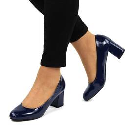 Pantofi de dama lacuiti, cu varf rotunjit si toc mediu XQ98923-BLUE, Culoare (12): Bleumarin, Marime (12): 35 - - Roveli