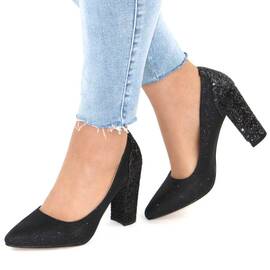 Pantofi dama eleganti cu toc gros, negri  B608-2-BLK-BLK, Culoare (12): Negru, Marime (12): 35 - - Roveli