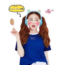 Casti CAT cu lumini, Bluetooth 5.0, cu microfon si card Mcro-SD : Culoare - alb, Culoare (tm): roz - - Roveli