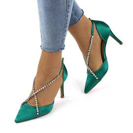 Pantofi de ocazie, stiletto, decorati cu pietre A33-075-GREEN, Culoare (12): Verde, Marime (12): 38** - - Roveli