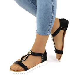 Sandale de dama cu aplicatii aurii 1129-4-BLACK, Culoare (12): Negru, Auriu, Marime (12): 37 - - Roveli