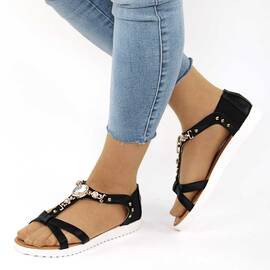 ​Sandale de dama cu aplicatii aurii 1129-5-BLACK, Culoare (12): Negru, Auriu, Marime (12): 37 - - Roveli