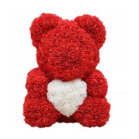 Roveli - Ursulet floral, decorat manual trandafiri cu leduri 33 cm : Culoare - rosu/alb-