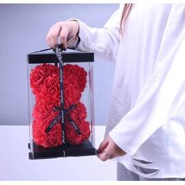 Ursulet din flori artificiale trandafir 28 cm : Culoare - rosu, Culoare (tm): rosu - - Roveli