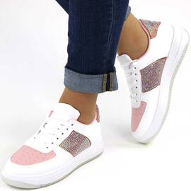 Pantofi sport de dama, decorati cu pietre Z027-PINK, Culoare (12): Alb, Roz, Multicolor, Marime (12): 39 - - Roveli