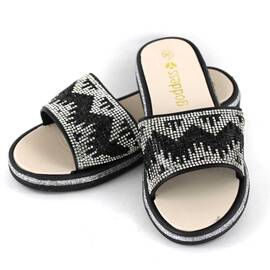 ​Papuci de dama decorati cu pietre 870-MOTIV-BLACK, Culoare (12): Argintiu, Negru, Marime (12): 40 - - Roveli