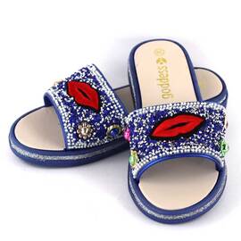 Papuci de dama decorati cu pietre 895-LIPS-DK.BLUE, Culoare (12): Rosu, Marime (12): 41 - - Roveli