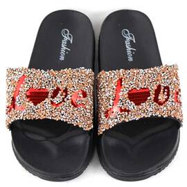 ​Papuci de dama usori si comozi 861-LOVE-CHAMPAGNE, Culoare (12): Rosu, Champagne, Marime (12): 38 - - Roveli