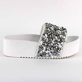 Papuci de dama, cu talpa groasa si decorati cu pietre CK157-WHITE, Culoare (12): Argintiu, Alb, Marime (12): 40* - - Roveli