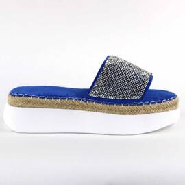 ​Papuci casual de dama, cu talpa groasa, decorati cu pietre WDI-318-NAVY, Culoare (12): Albastru, Marime (12): 39 - - Roveli