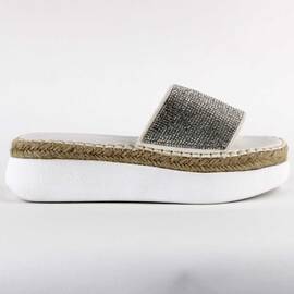 Papuci casual de dama, cu talpa groasa, decorati cu pietre WDI-319-WHITE, Culoare (12): Alb, Marime (12): 41 - - Roveli